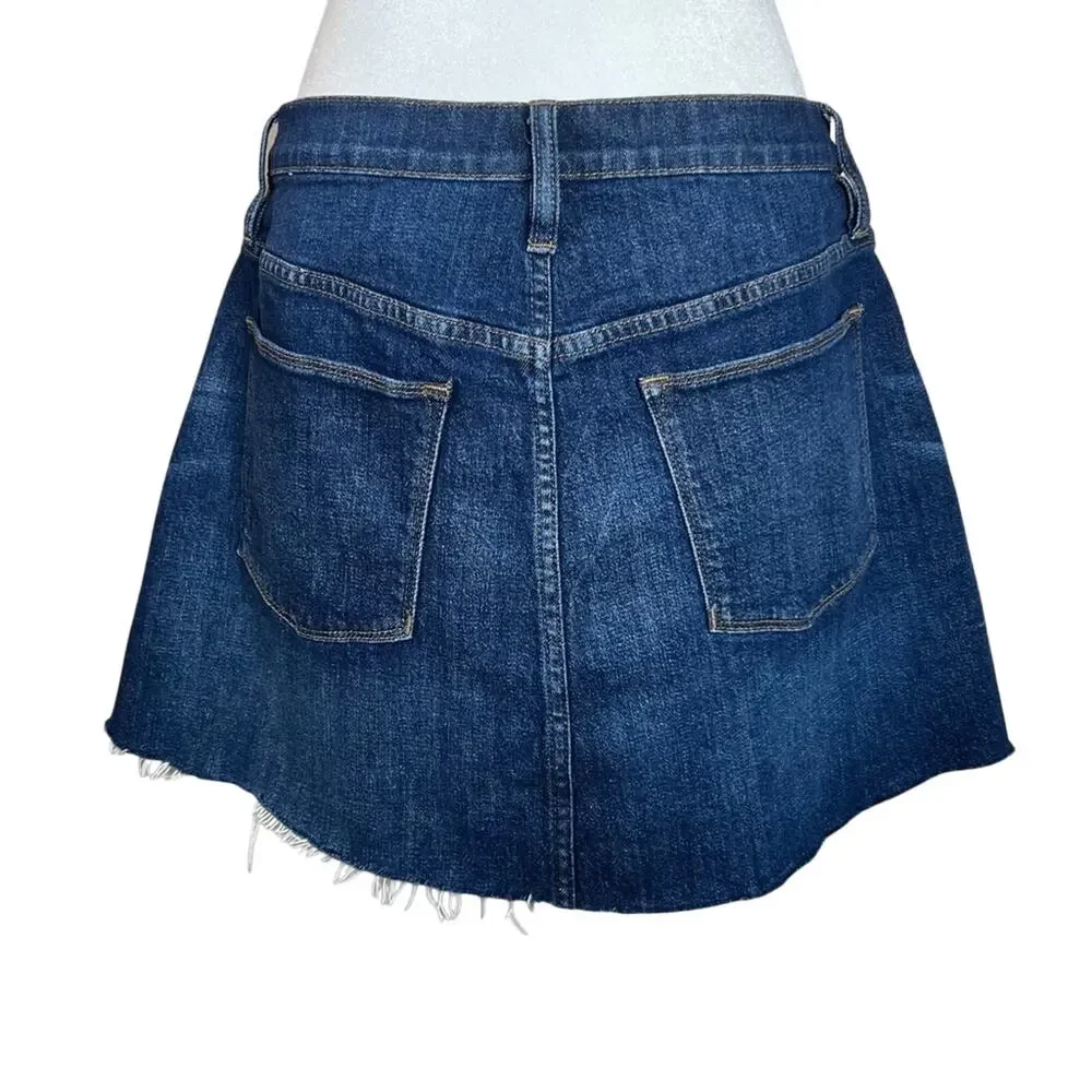J. Crew Trademark Denim Jean Skirt 30 10 Stretch Cutoff Frayed Hem Academia